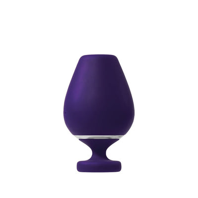 Purple silicone rechargeable vibrating sonic vibe shaped like a wine glass with a smooth matte finish.