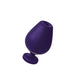 Purple silicone rechargeable vibrating sonic vibe shaped like a wine glass with control buttons on the side.