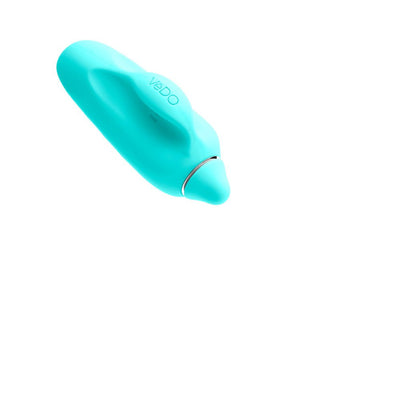 Teal rechargeable finger vibrator with ergonomic design and smooth silicone finish on white background