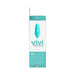 Packaging box of Vivi Rechargeable Finger Vibe in turquoise with product image and description on front.