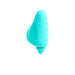 Compact rechargeable finger vibrator in smooth turquoise silicone with ergonomic ridged design and tapered tip.