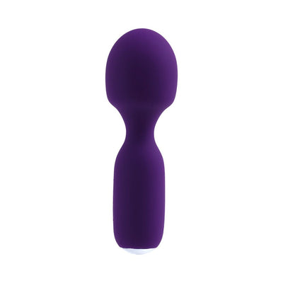 Compact purple rechargeable mini wand with smooth silicone finish and ergonomic handle design.
