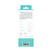 Back packaging of Vedo Wini Rechargeable Mini Wand with product features and specifications in turquoise and black text.