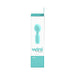 Packaging box of Vedo Wini rechargeable mini wand in light blue and white with product image and description.
