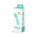 Packaging box of Vedo Wini rechargeable mini wand in light blue with product image and key features displayed.