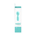 Packaging box of Vedo Wini rechargeable mini wand in light blue and white with product image and branding.