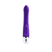 Purple dual-motor silicone vibrator with curved head and flexible clitoral stimulator, white control base.