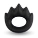 Black silicone cock ring with five mountain peak-shaped projections, oval and stretchy design for comfort and stimulation.