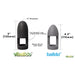 Comparison image of Viballdo black vibrating ball-dildo and Balldo gray ball-cage showing size and design differences.