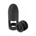Black silicone vibrating ball-dildo with a sleek, ergonomic design and two adjustable rings for comfort and fit.