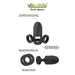 Black Viballdo vibrating ball-dildo with labeled features including 2-inch tip, stretchier ring, shorter cavity, and soft platinum silicone.