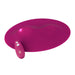 Magenta ergonomic silicone VibePad with dual motors and a small remote control with two buttons.