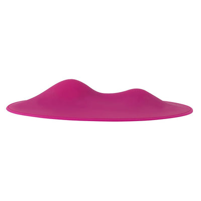 Ergonomic magenta silicone VibePad with dual motor contours designed for targeted external stimulation.