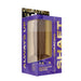 Vibrating Model A 7.5-inch oak color realistic silicone vibrator in purple and gold packaging with clear display window.