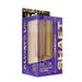 Vibrating Model A 7.5-inch realistic liquid silicone vibrator in pine color with suction cup, displayed in purple and gold packaging.