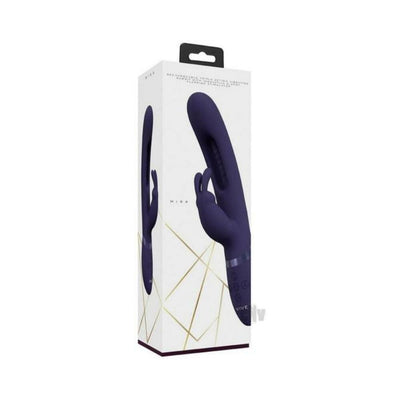 Packaging box of Vive Mika rechargeable triple motor vibrating rabbit in dark purple with control buttons visible