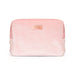 Soft pink velvet VUSH Making Moves storage case with rose gold logo plaque, rectangular and compact design.