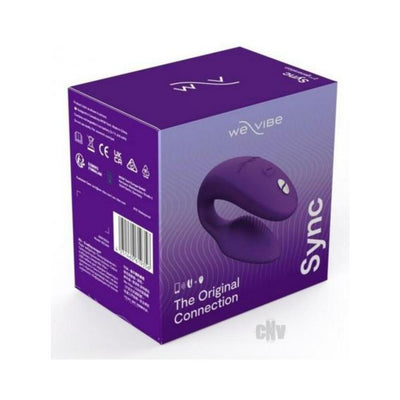 Purple packaging box of We-Vibe Sync app controlled couples vibrator with product image and branding.