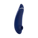 Womanizer Premium 2 clitoral stimulator in deep blue with sleek ergonomic design and silicone body.
