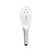 Sleek chrome Womanizer Wave shower head with multiple water jets and ergonomic handle, designed for dual shower and stimulation use.
