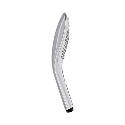 Sleek silver Womanizer Wave Shower Head Masturbator with ergonomic curved design and multiple jet nozzles.