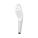 Sleek white and chrome Womanizer Wave shower head with multiple nozzles and ergonomic handle for dual shower and clitoral stimulation.