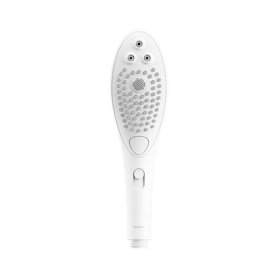 White Womanizer Wave shower head with multiple nozzles and ergonomic handle, designed for dual shower and clitoral stimulation.