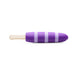 Purple and white striped silicone rechargeable vibrator shaped like a popsicle with a cream-colored stick handle.