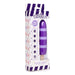 Purple striped silicone popsicle-shaped vibrator in white and purple packaging with product features listed.