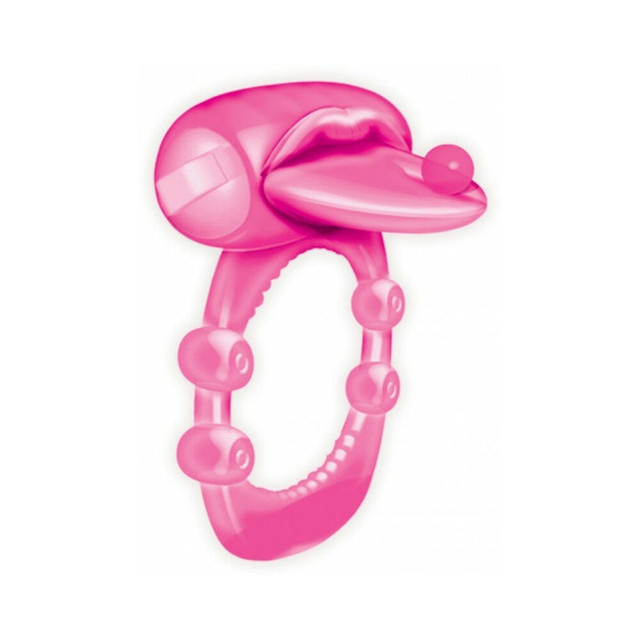 Magenta silicone vibrating ring with textured band and a tongue-shaped stimulator from the Xtreme Vibe collection.