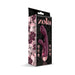 Packaging of Zola Rechargeable Silicone Warming Dual Massager in dark purple with floral and butterfly design accents.