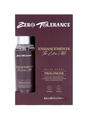 Zt Enhancement The Extra Mile 2oz delay spray bottle in dark packaging with gold and white text, designed to prolong intimate moments.