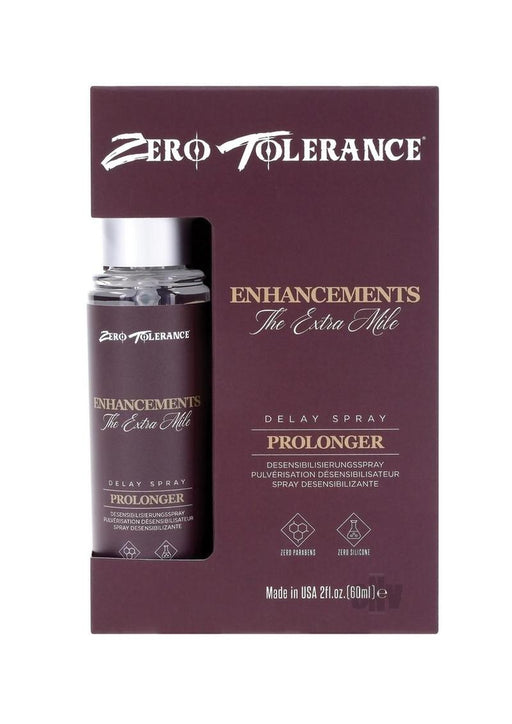 Zt Enhancement The Extra Mile 2oz delay spray bottle in dark packaging with gold and white text, designed to prolong intimate moments.