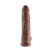 Realistic brown dildo with detailed texture and suction cup base, 10 inches long.