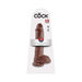 Realistic 10-inch brown dildo with suction cup base and textured balls in retail packaging.