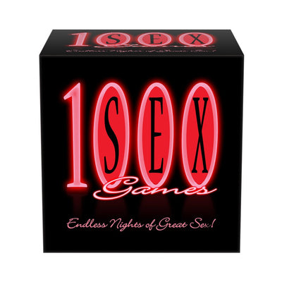 Box packaging for 1000 Sex Games romance board game with bold red and black design and tagline Endless Nights of Great Sex.