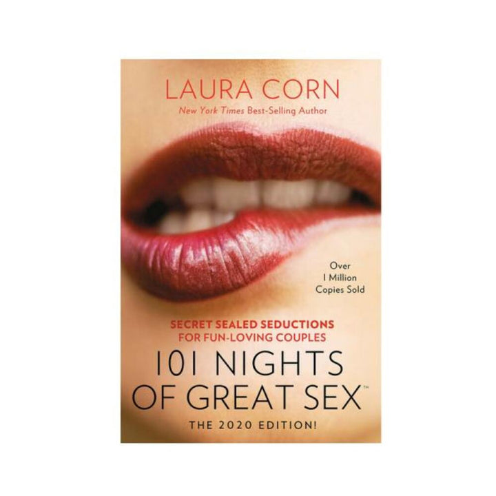 Cover of 101 Nights of Great Sex book featuring close-up of lips with red lipstick and bold title text.