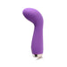 Compact purple silicone vibrator with curved tip and silver base for targeted G-spot stimulation.