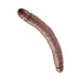 12-inch slim double-ended dildo in realistic dark brown with detailed texture and curved shape.