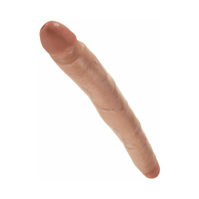 12-inch slim double-ended dildo in realistic skin tone with detailed texture and veining.