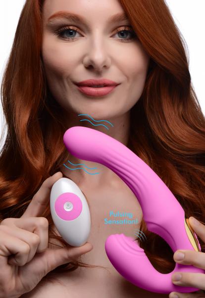 15x U-pulse Silicone Pulsating And Vibrating Strapless Strap-on With Remote - Pink | SexToy.com