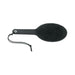 16-inch black ping pong paddle with soft faux fur surface and wrist strap on handle