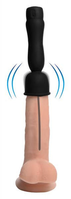 Black silicone vibrating head teaser with urethral sound insert on realistic penis model.