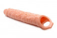 Beige 3-inch penis extender sleeve with textured veins and hollow interior for secure fit and enhanced sensation.