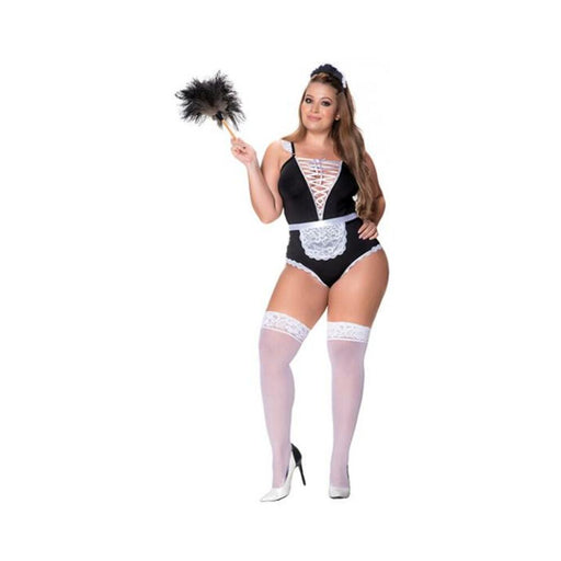 3 Pc French Maid Bodysuit, Apron & Head Piece Black/white 2x/3x - SexToy.com