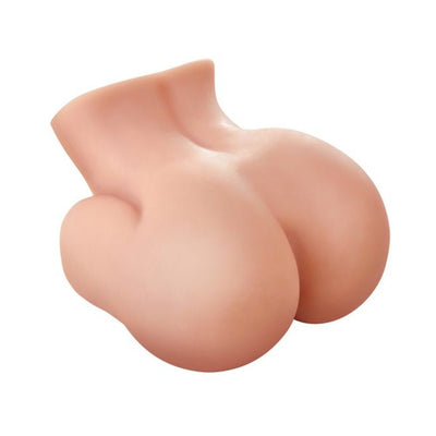 Realistic oversized bubble butt male masturbator in soft flesh tone material with smooth curves and detailed contours.