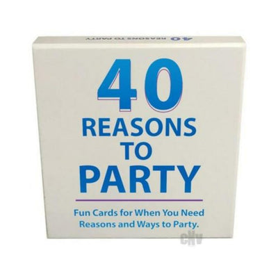 Box of "40 Reasons to Party" fun cards offering creative party ideas and reasons to celebrate.
