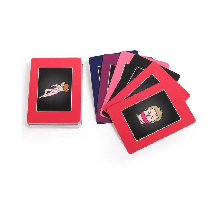 50 Positions of Bondage game cards featuring colorful illustrated designs for playful intimate exploration.