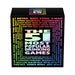 Box set of The 51 Most Popular Drinking Games with colorful text listing game names on a black background.
