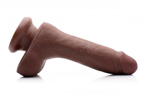 7-inch brown dual layer dildo with suction cup base, realistic texture and lifelike design for hands-free use.